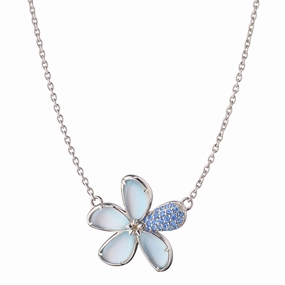 Mother of Pearl and Blue Topaz Doublet Flower Necklace