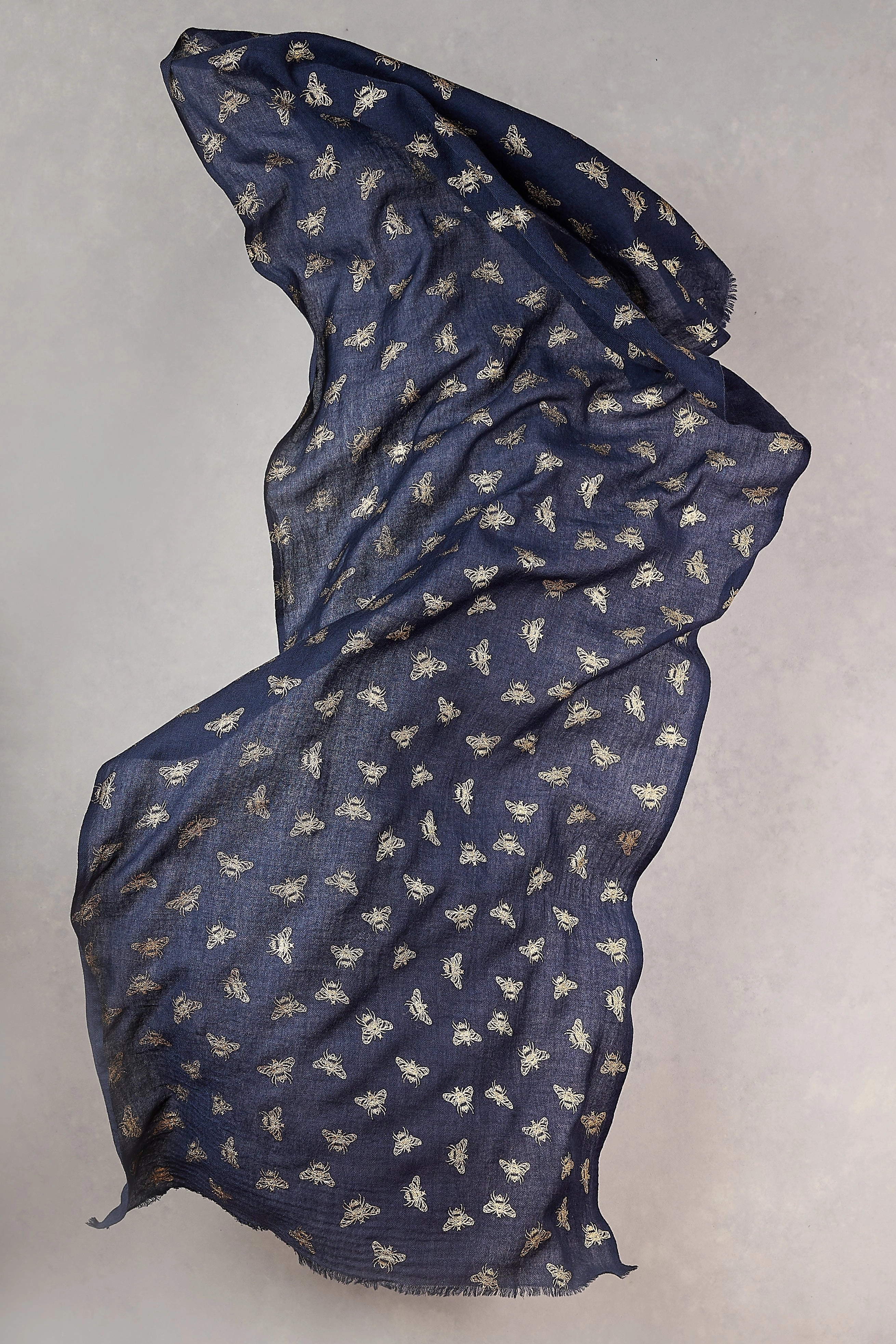 Navy Bee Foil Wool Scarf