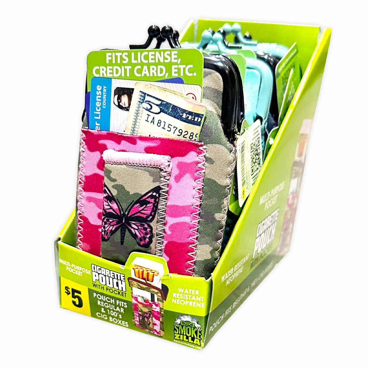 Neoprene Cigarette Pouch with Pocket - 6 Pieces Per Retail Ready Display 40312