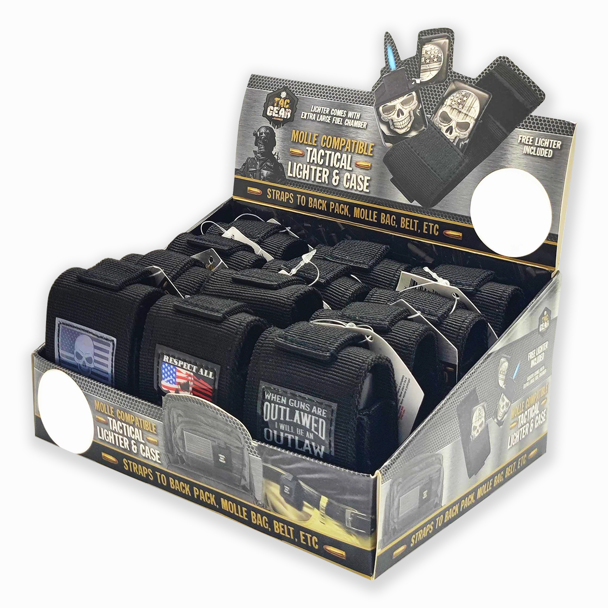 Patriotic Metal Flip Torch Lighter with MOLLE Case - 12 Pieces Per Retail Ready Display 23833