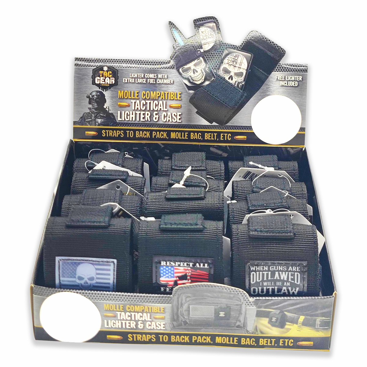 Patriotic Metal Flip Torch Lighter with MOLLE Case - 12 Pieces Per Retail Ready Display 23833