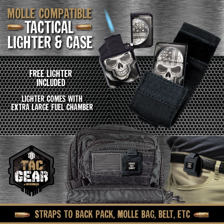 Patriotic Metal Flip Torch Lighter with MOLLE Case - 12 Pieces Per Retail Ready Display 23833