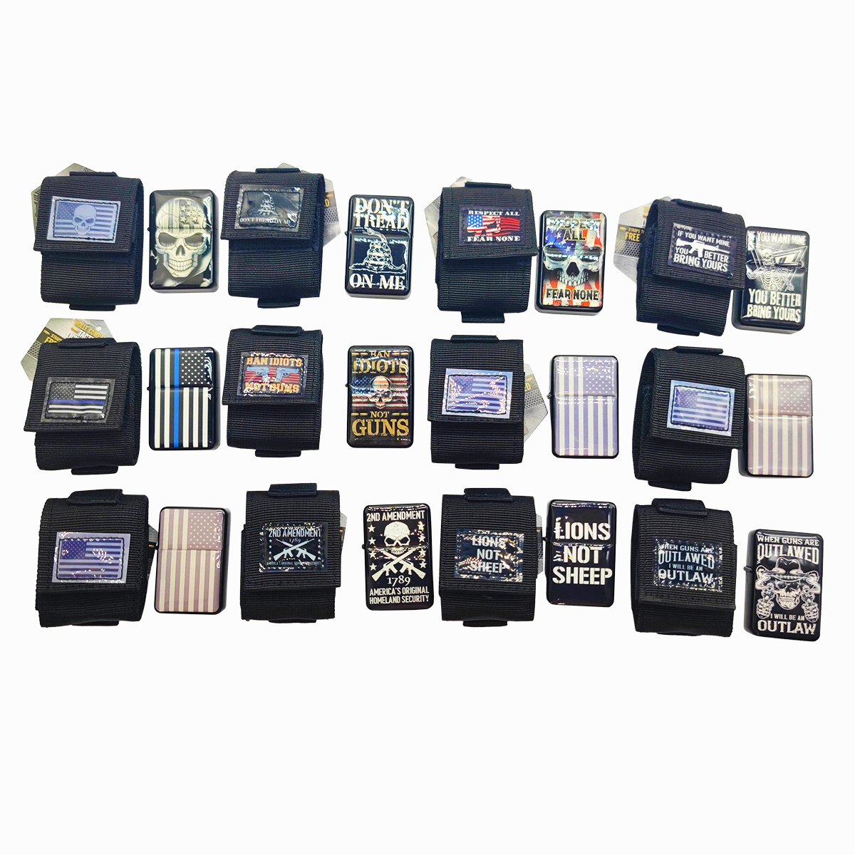 Patriotic Metal Flip Torch Lighter with MOLLE Case - 12 Pieces Per Retail Ready Display 23833