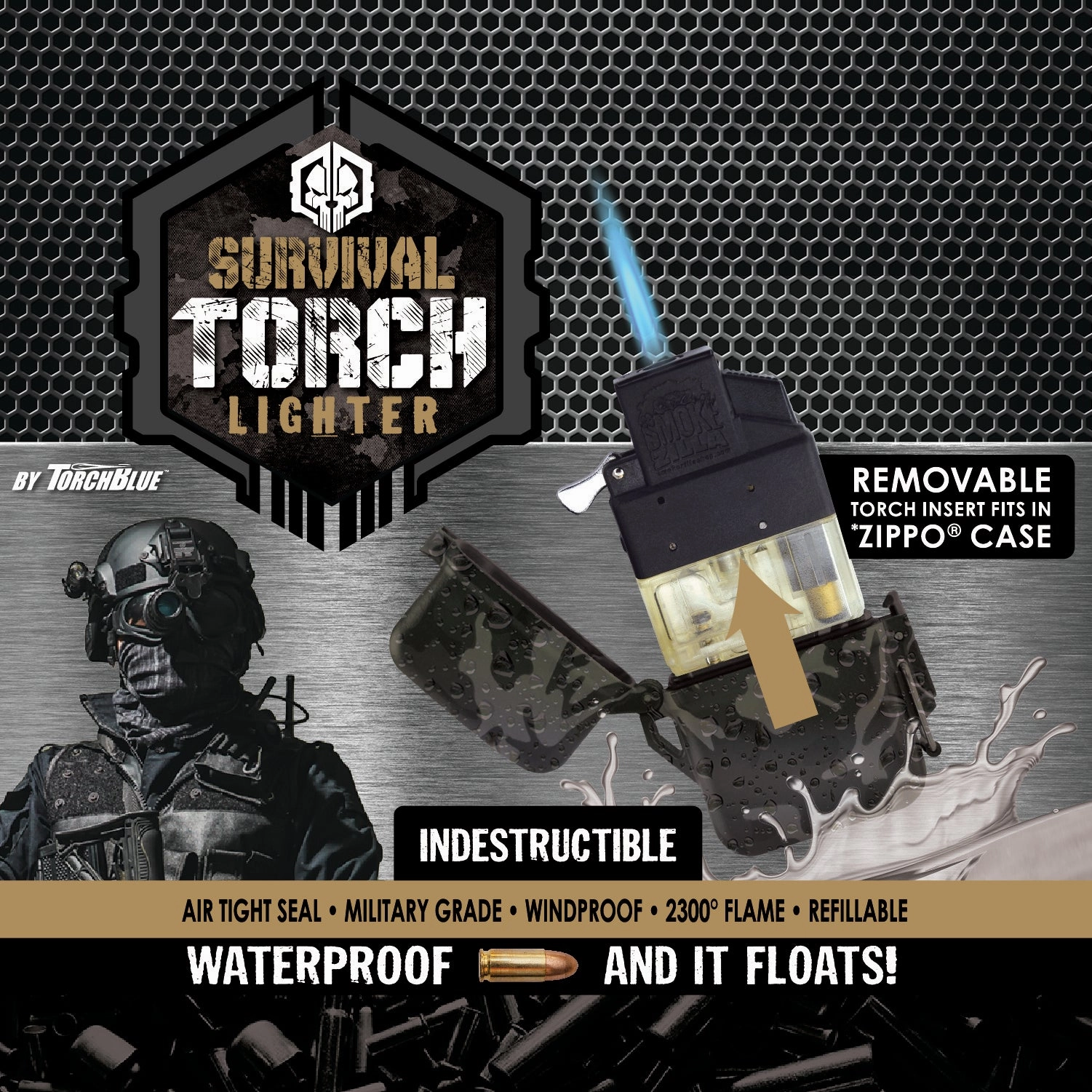 Patriotic Survival Tac Gear Torch Flip Lighter - 12 Pieces Per Retail Ready Display 22968