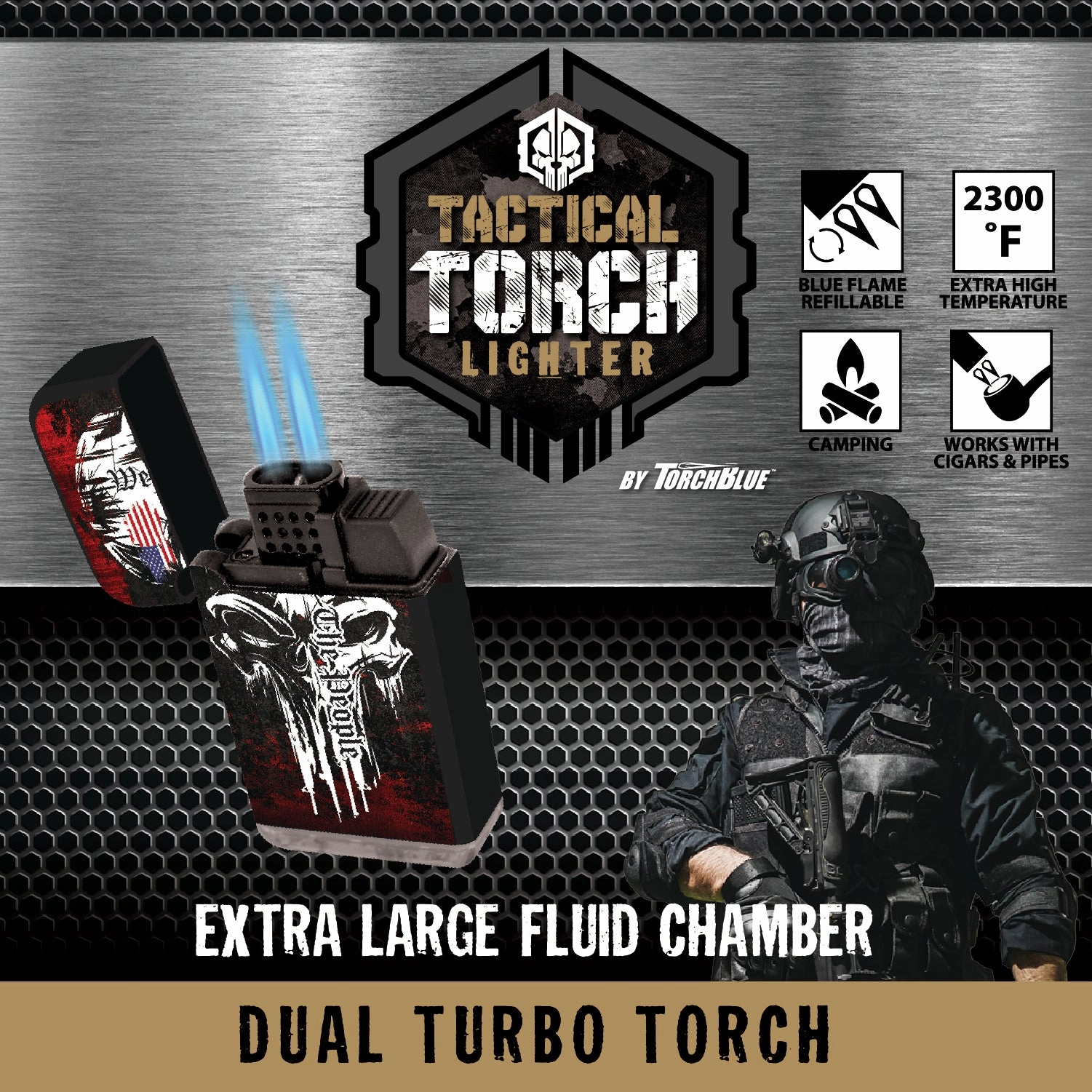 Patriotic Tac Gear Dual Torch Lighter- 15 Pieces Per Retail Ready Display 23087