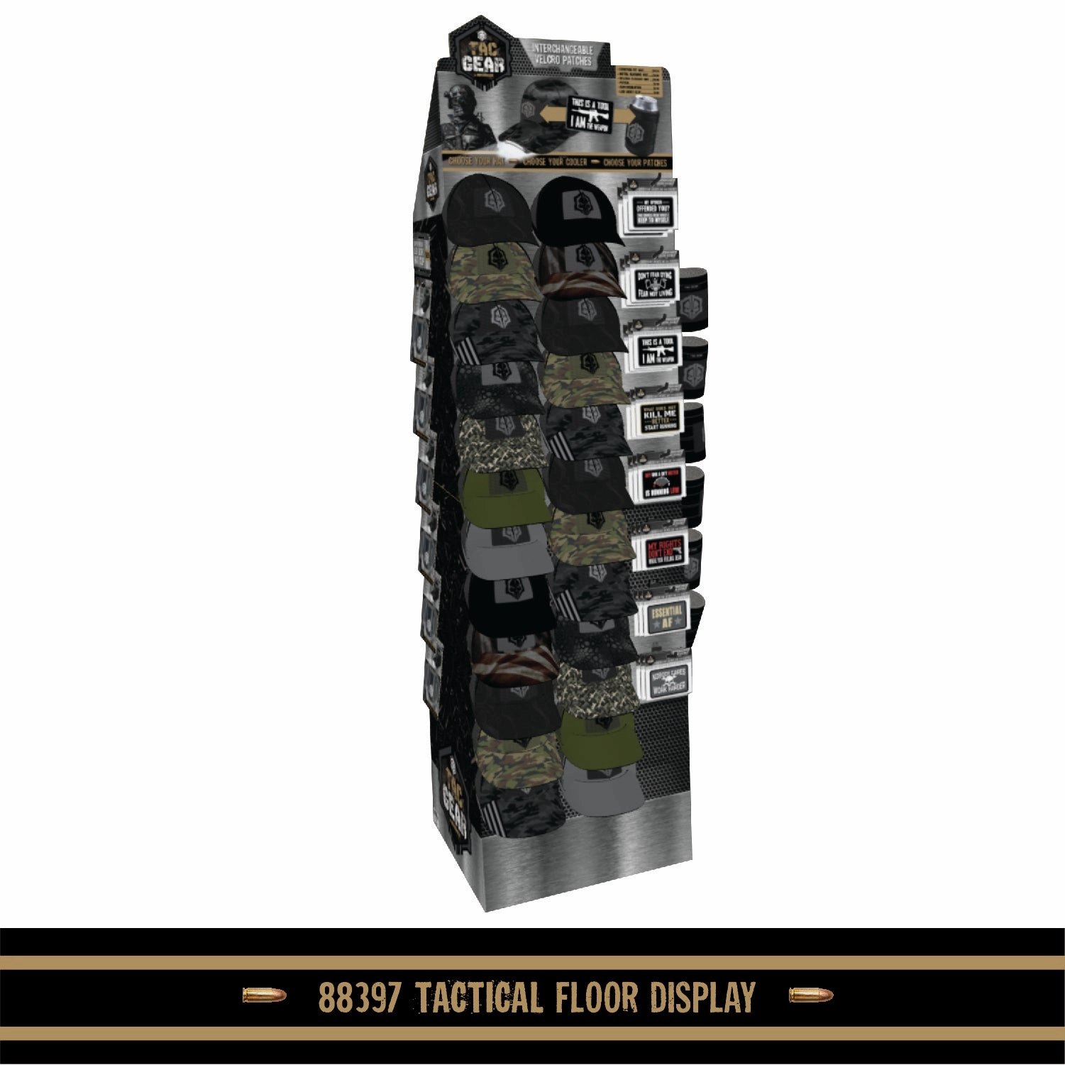 Patriotic Tac Gear Hat and Accessory Assortment Floor Display - 78 Pieces Per Retail Ready Display 88397