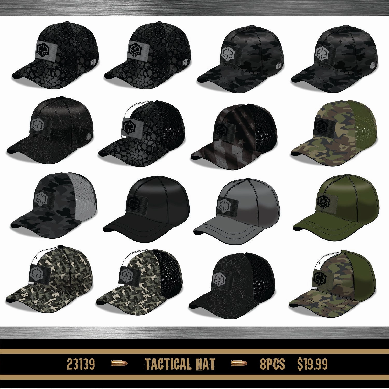 Patriotic Tac Gear Hat and Accessory Assortment Floor Display - 78 Pieces Per Retail Ready Display 88397