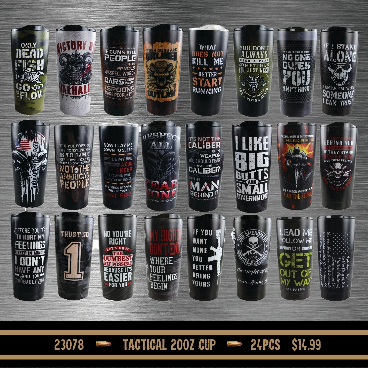 Patriotic Tac Gear Insulated Cup and Accessory Assortment - 84 Pieces Per Retail Ready Display 88387