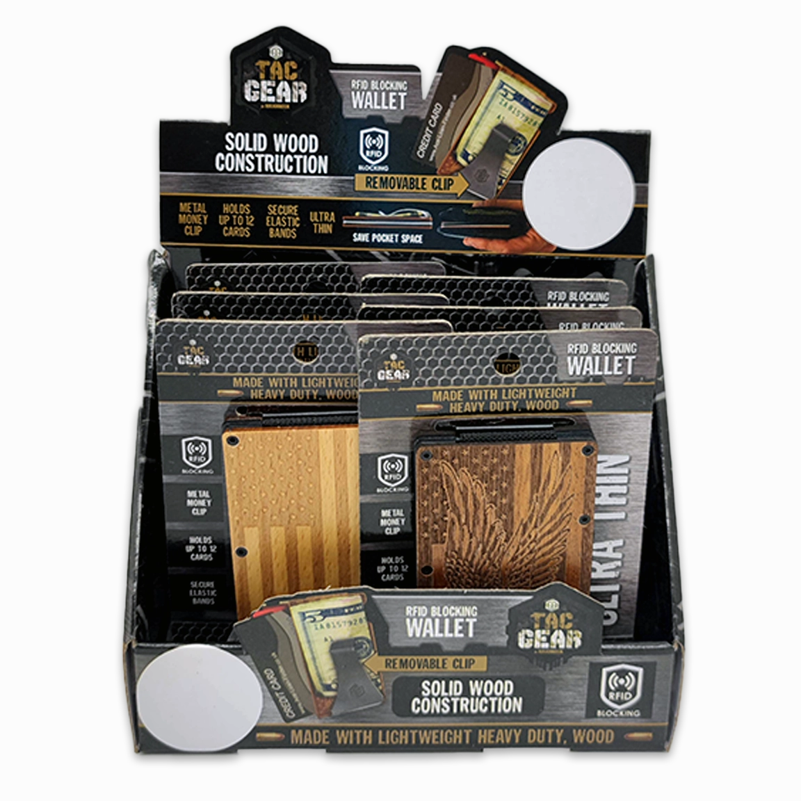 Patriotic Wood RFID Blocking Thin Wallet with Clip - 6 Pieces Per Retail Ready Display 24717