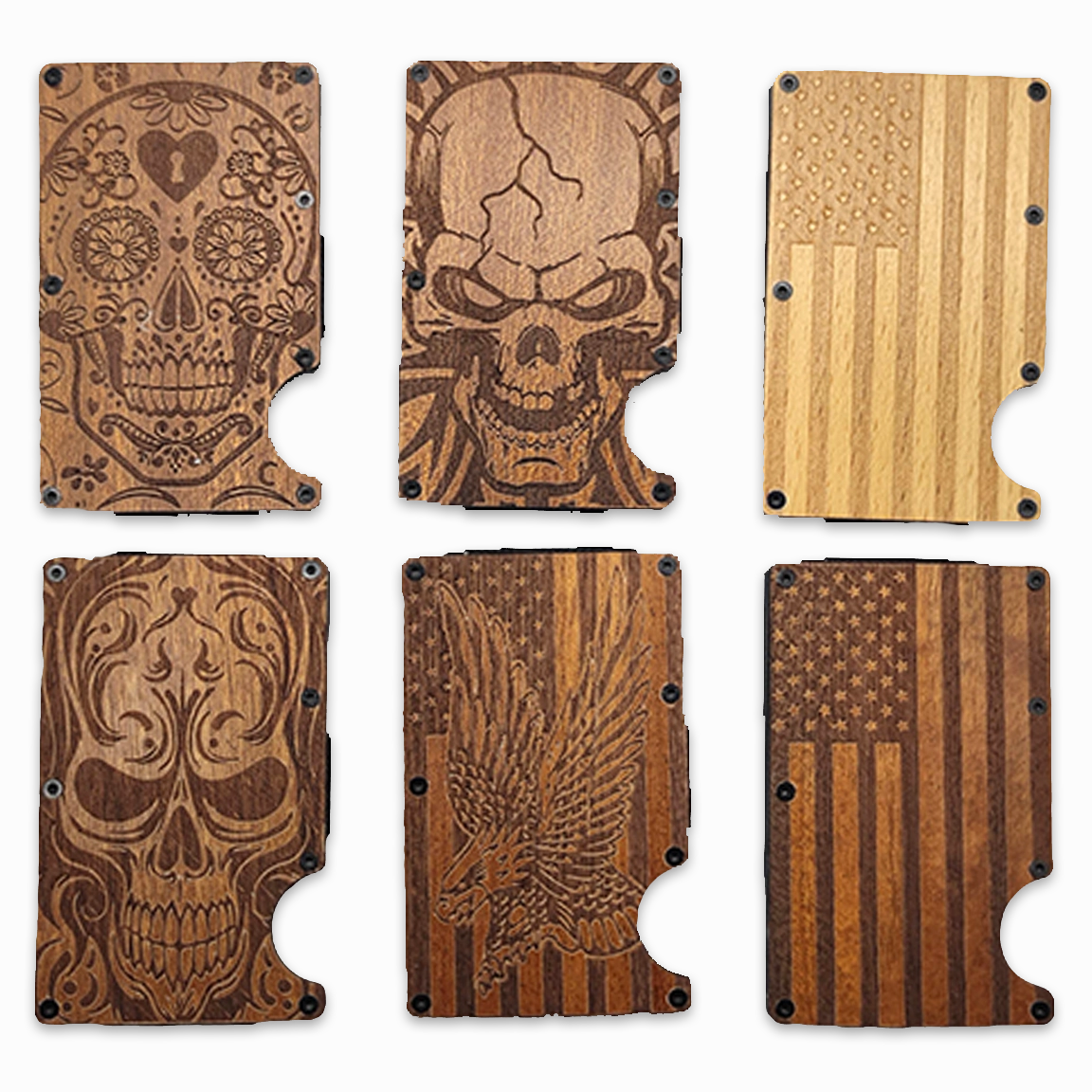Patriotic Wood RFID Blocking Thin Wallet with Clip - 6 Pieces Per Retail Ready Display 24717