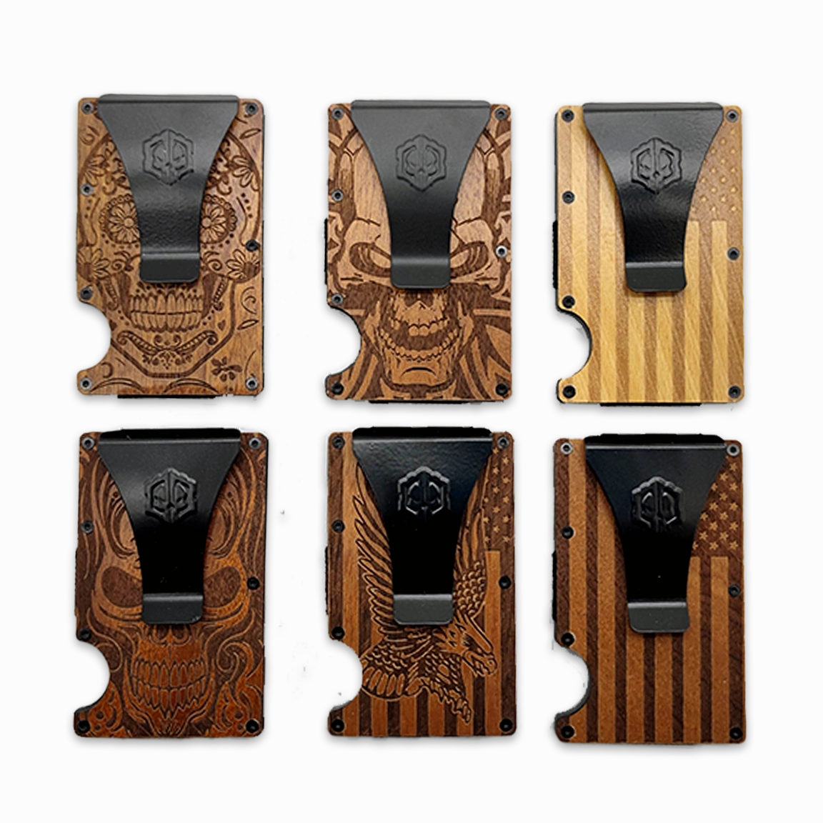 Patriotic Wood RFID Blocking Thin Wallet with Clip - 6 Pieces Per Retail Ready Display 24717