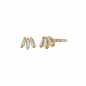 Reclaimed 18k Yellow Gold and Baguette Diamond Earrings, 3 Diamonds