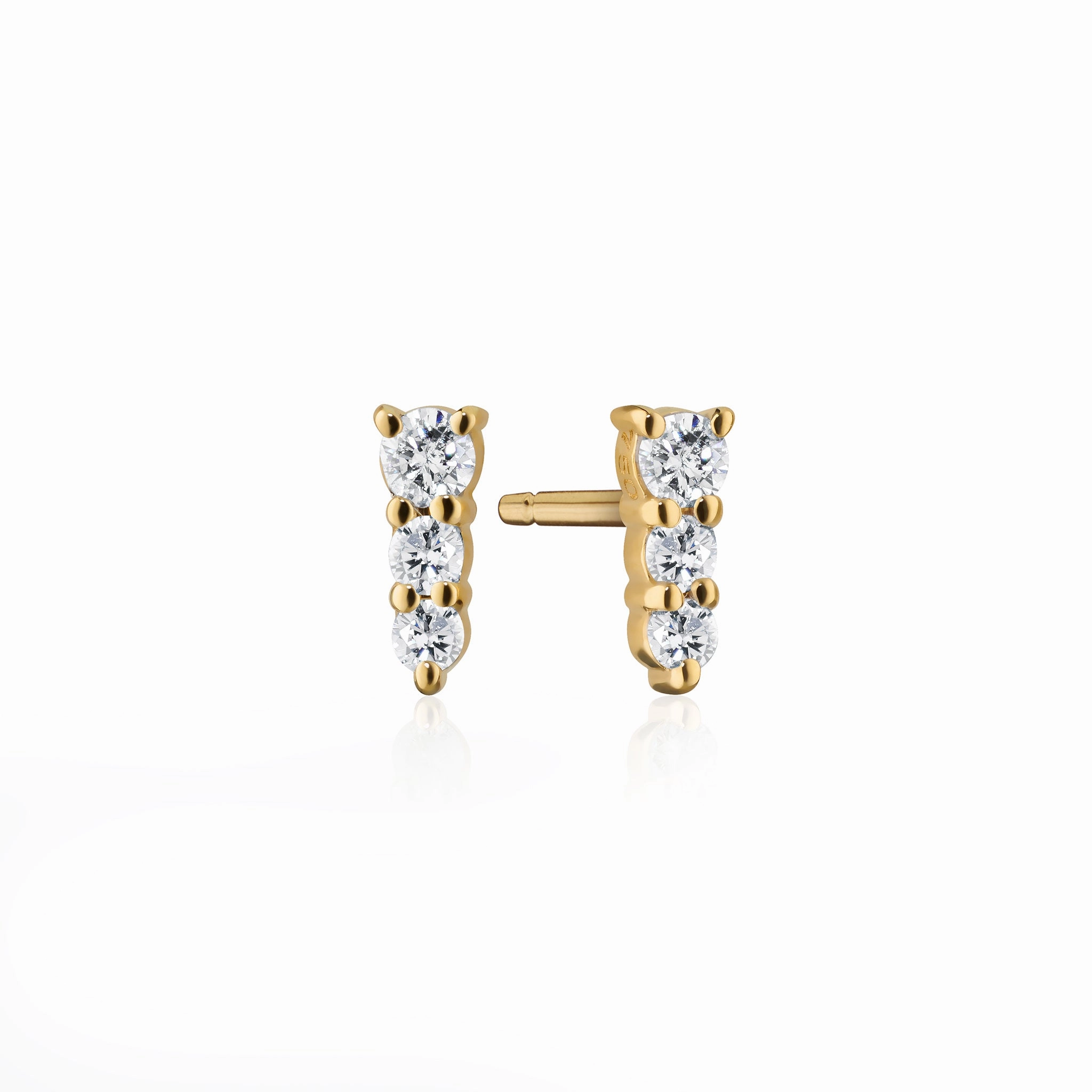 Reclaimed 18K Yellow Gold and Diamond Earrings, 3 Diamonds