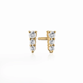 Reclaimed 18K Yellow Gold and Diamond Earrings, 3 Diamonds