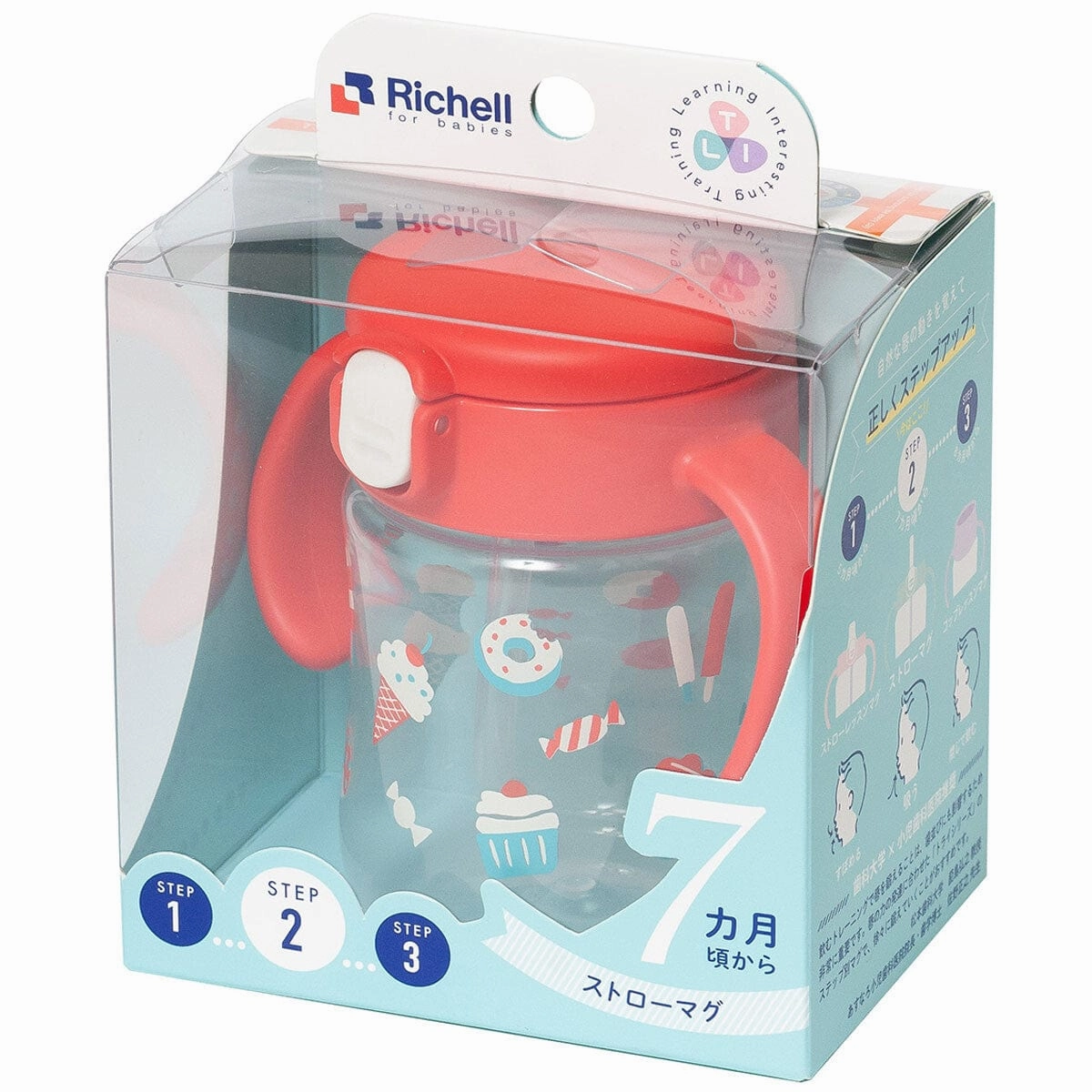 Richell - T.L.I Baby Stage 2 Try Straw Clear Training Water Bottle Mug
