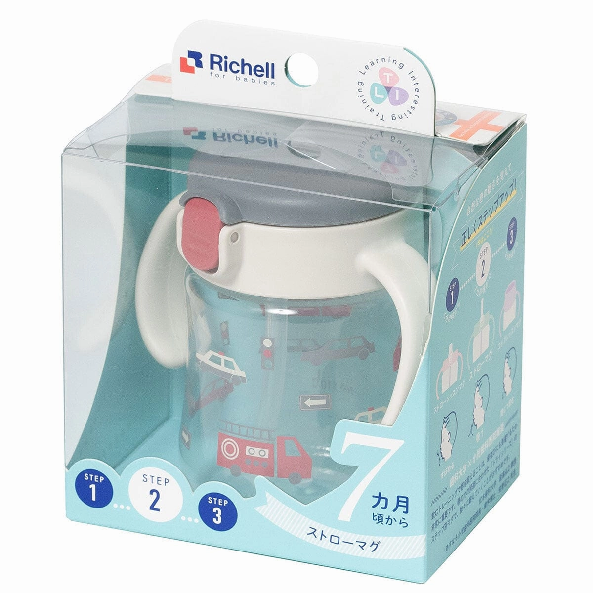 Richell - T.L.I Baby Stage 2 Try Straw Clear Training Water Bottle Mug