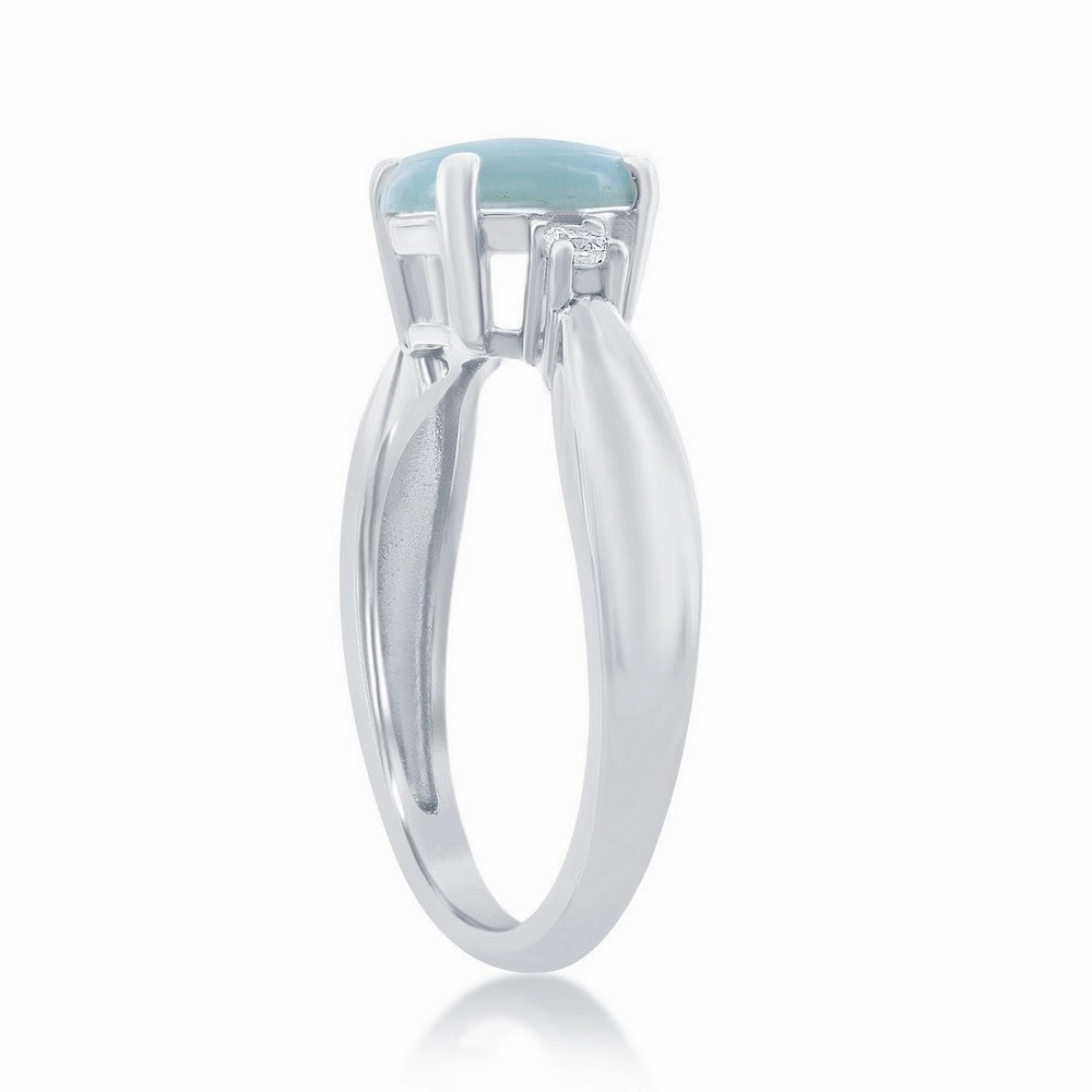 Sterling Silver 4 Prong Round Larimar with CZ Ring, Size 9