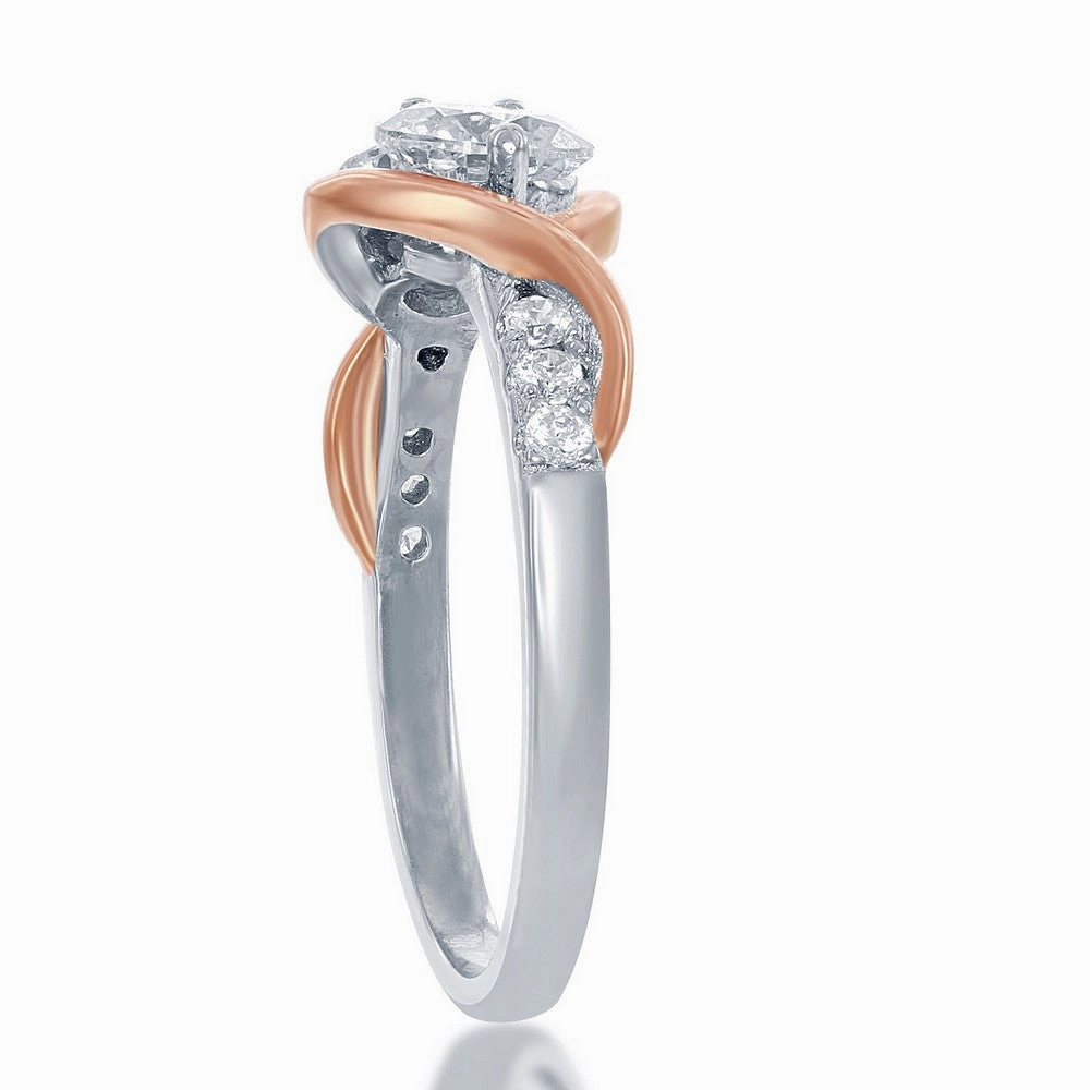 Sterling Silver and Rose GP Us2gether Two-Stone CZ Ring - W-1695