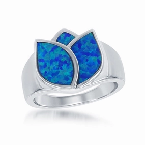 Sterling Silver Blue Inlay Opal Rose Ring - W-1414