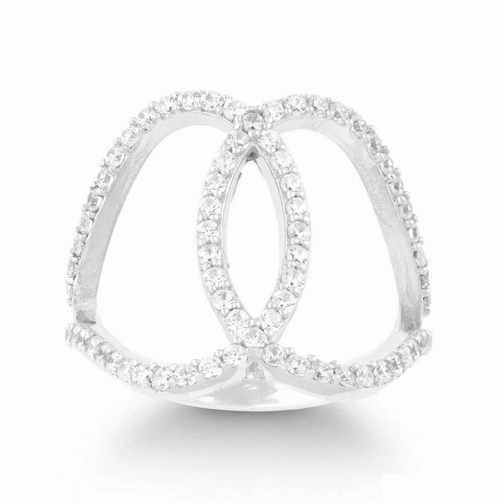 Sterling Silver CZ Double Oval Ring - W-9949