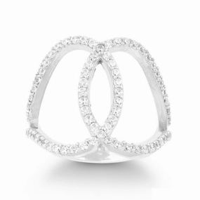 Sterling Silver CZ Double Oval Ring - W-9949