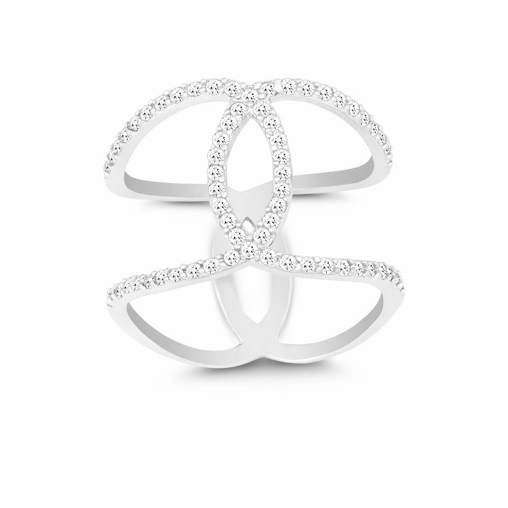 Sterling Silver Double CZ Swirl Wide Ring - W-9922