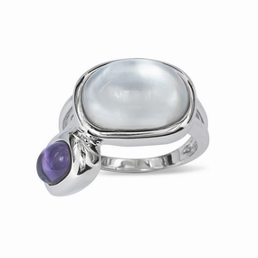 Sterling Silver Doublet MOP and Amethyst Ring, Size 9