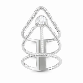 Sterling Silver Extra Long Triple Row CZ Ring - W-1632