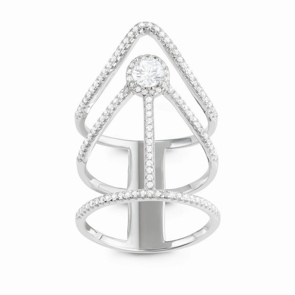 Sterling Silver Extra Long Triple Row CZ Ring - W-1632