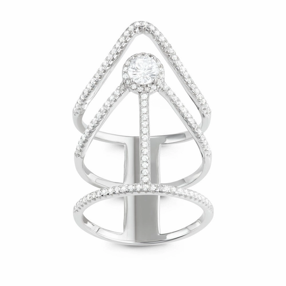 Sterling Silver Extra Long Triple Row CZ Ring - W-1632