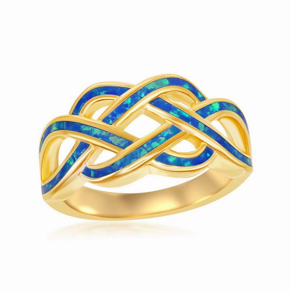 Sterling Silver GP Blue Inlay Opal Open Wave Ring - W-1901