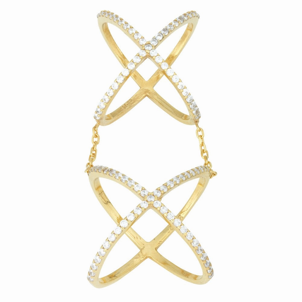 Sterling Silver GP CZ Double-X Style Ring - W-9978