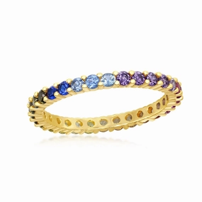 Sterling Silver GP Rainbow CZ 2mm Eternity Band Ring - W-2140