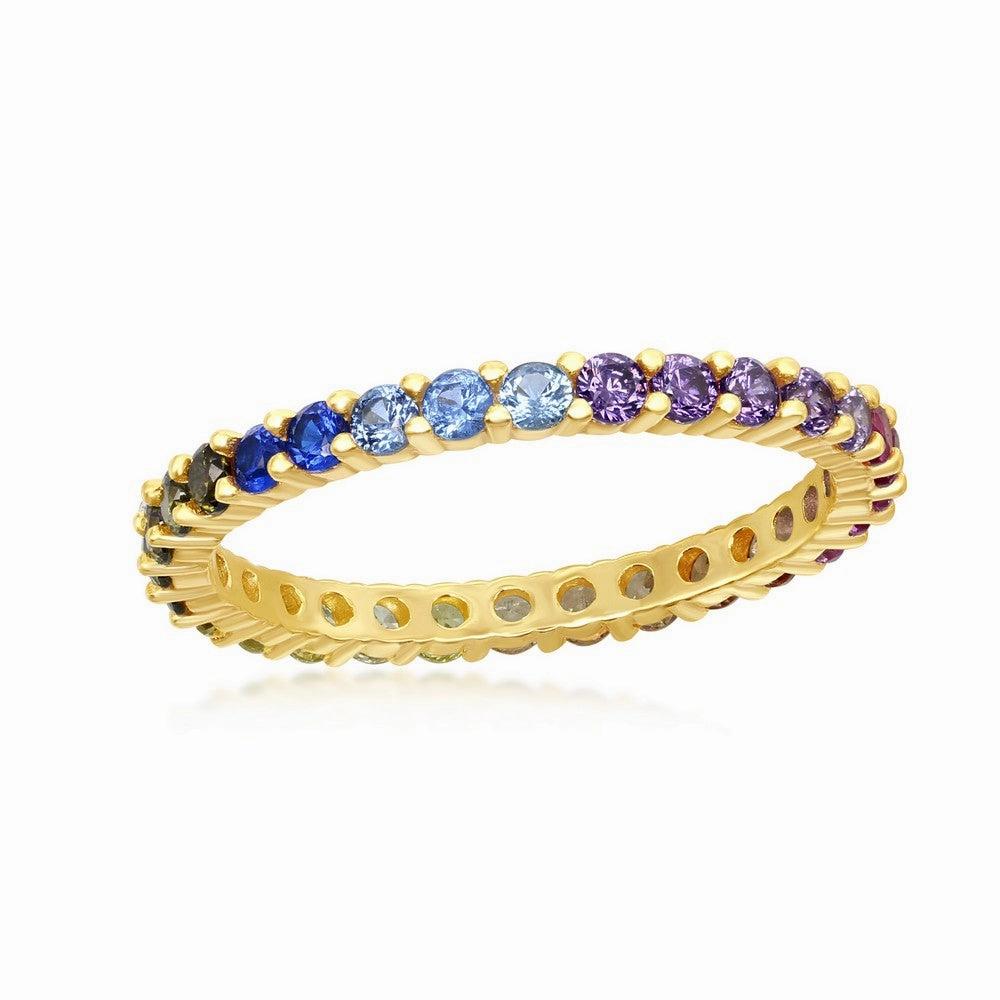 Sterling Silver GP Rainbow CZ 2mm Eternity Band Ring - W-2140