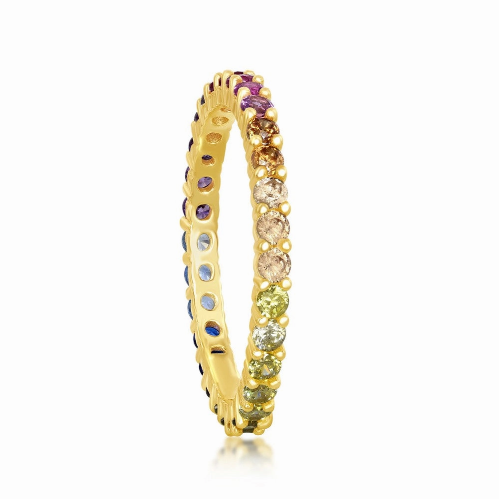 Sterling Silver GP Rainbow CZ 2mm Eternity Band Ring - W-2140
