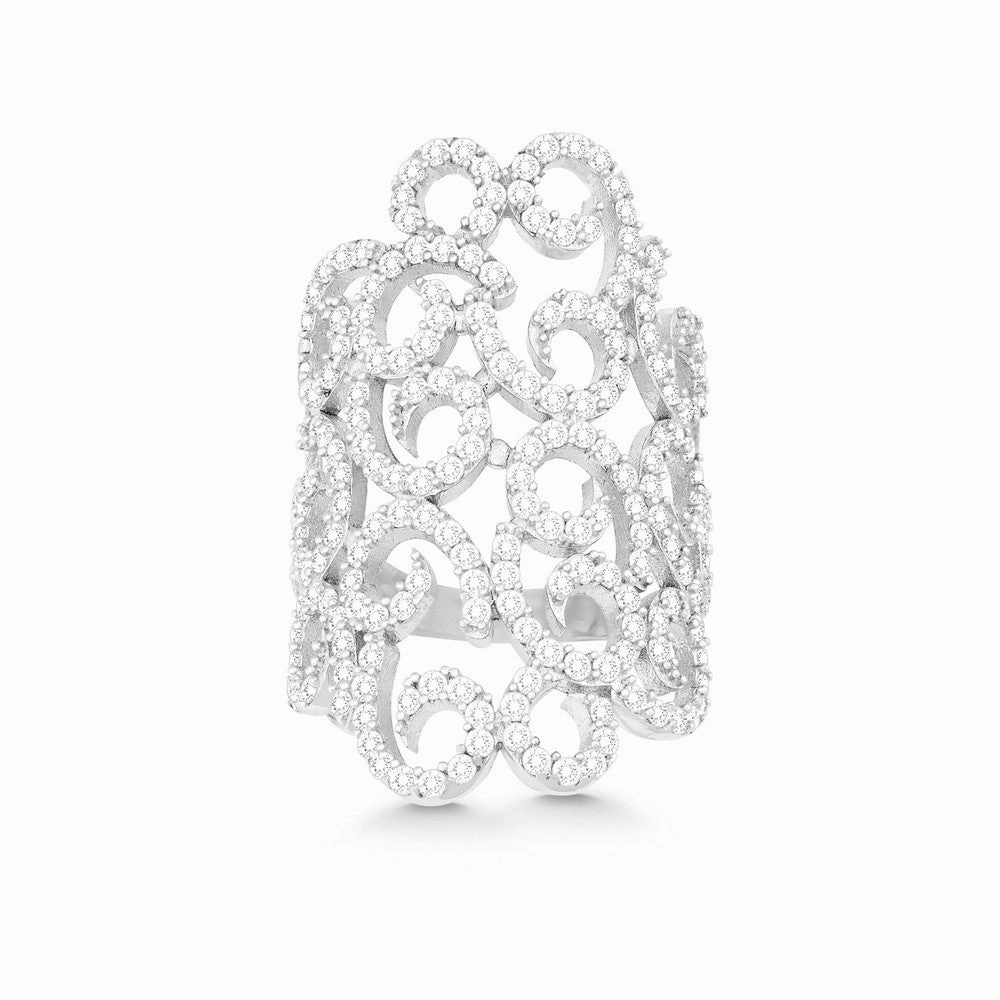 Sterling Silver Large Swirl CZ Ring - W-9955
