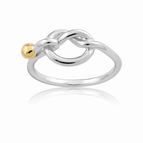 Sterling Silver Love Knot with GP Bead Ring - W-9738