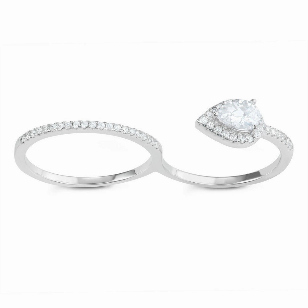 Sterling Silver Open Teardrop Double Finger Ring - W-1608