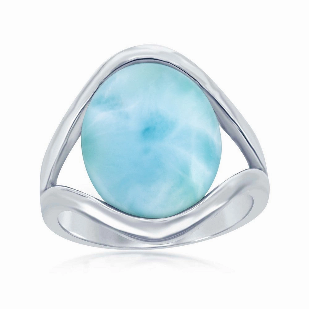 Sterling Silver Oval Larimar with Open Sides Ring, Size 9