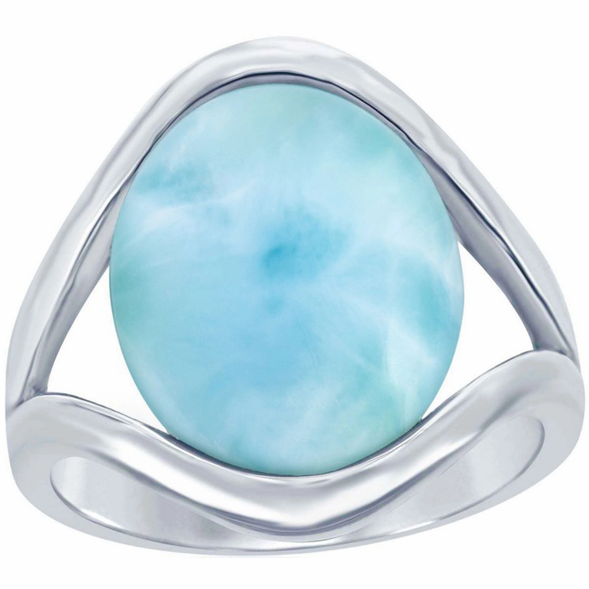 Sterling Silver Oval Larimar with Open Sides Ring, Size 9