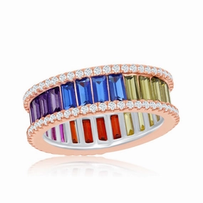 Sterling Silver Rainbow Baguette CZ Band Ring - W-2040