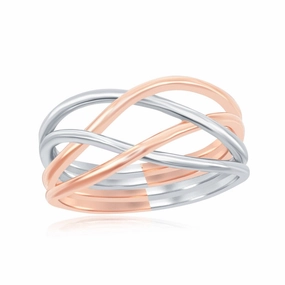 Sterling Silver Rhodium and Rose GP Interlocking Ring - W-1944