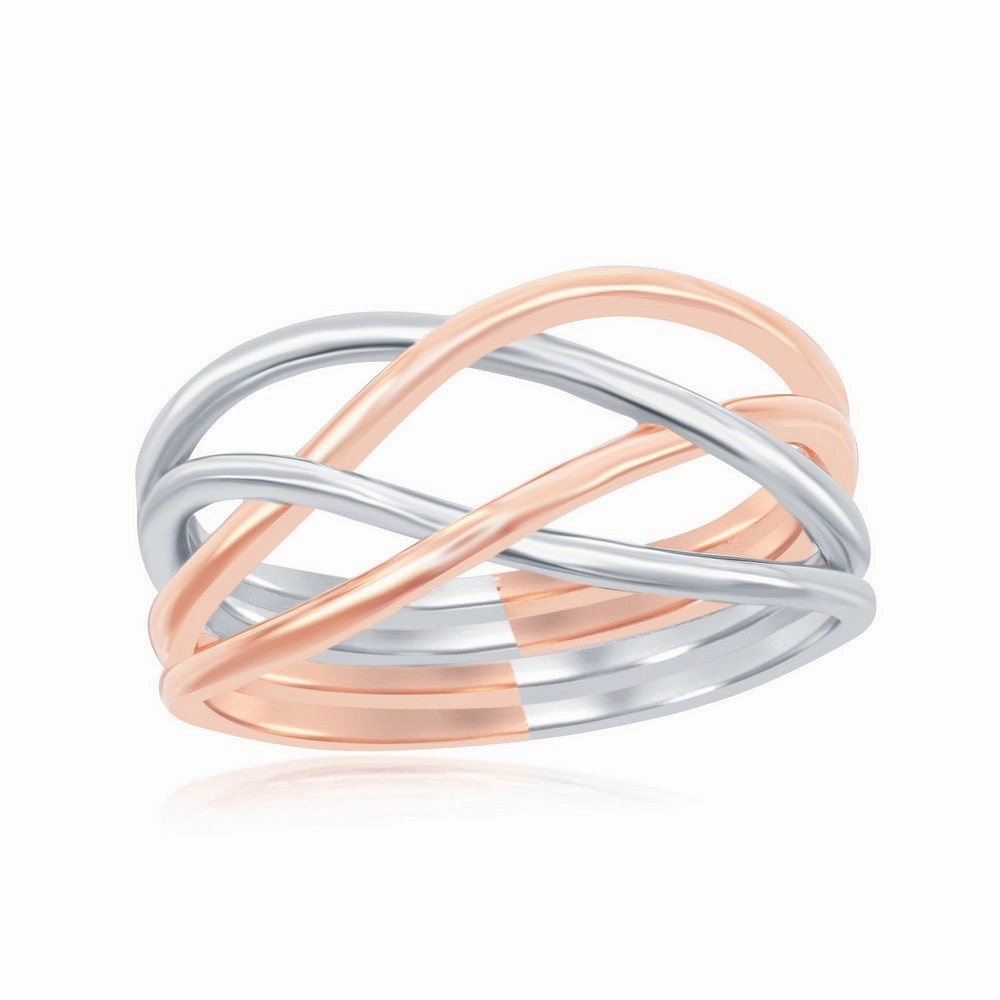 Sterling Silver Rhodium and Rose GP Interlocking Ring - W-1944