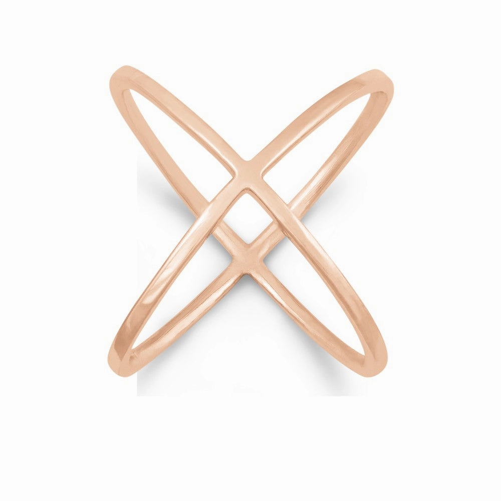 Sterling Silver Rose GP Criss Cross X Style Ring - W-9995
