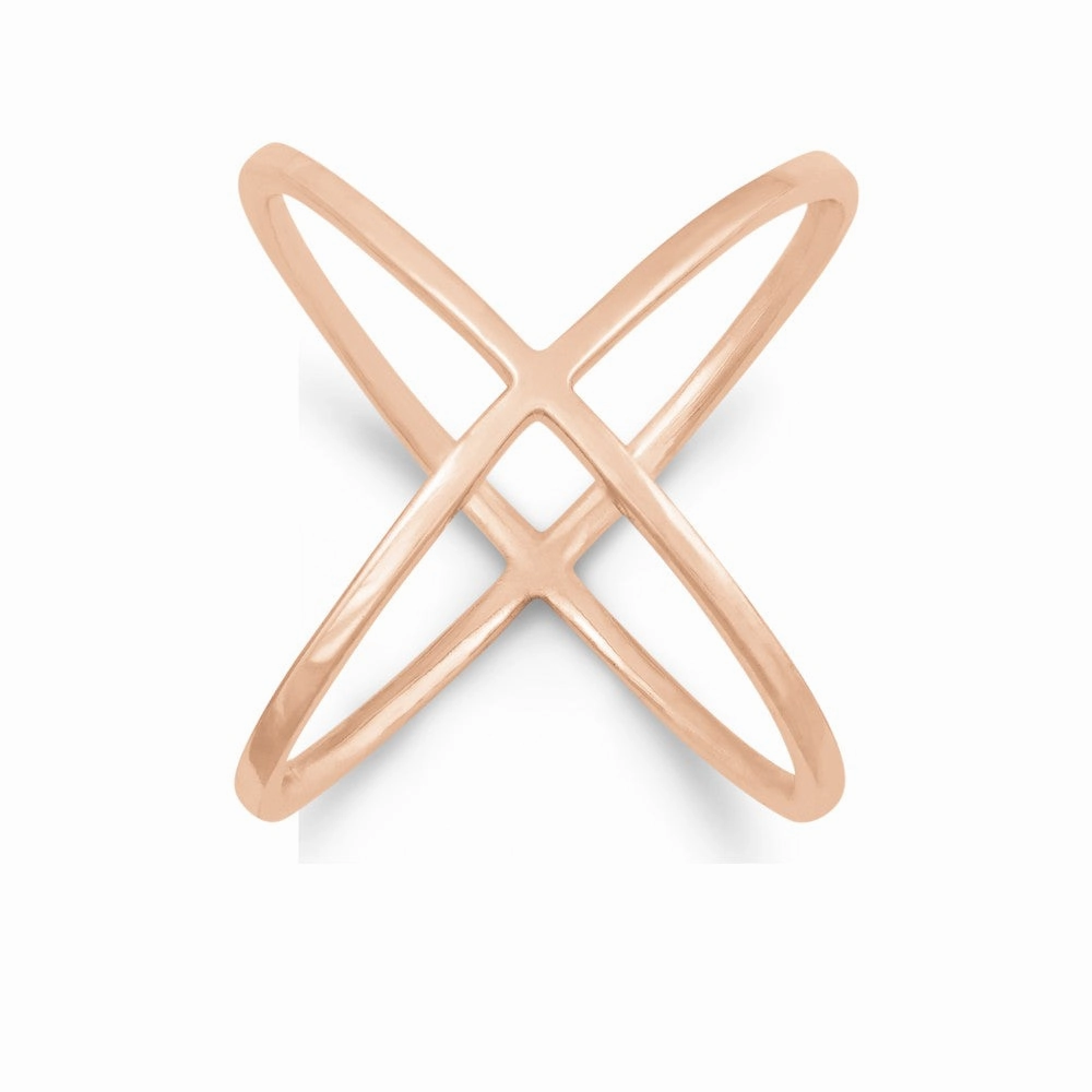 Sterling Silver Rose GP Criss Cross X Style Ring - W-9995