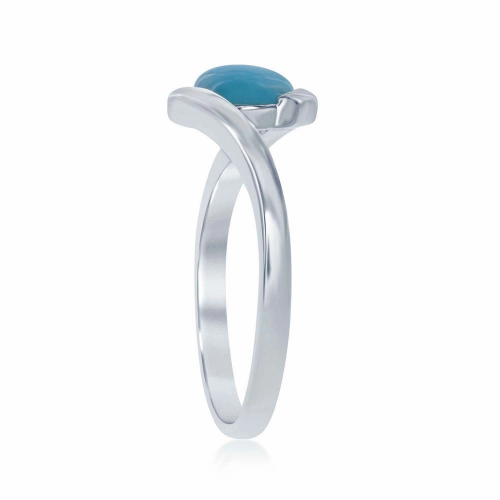 Sterling Silver Round Larimar in Swirl Design Ring, Size 9