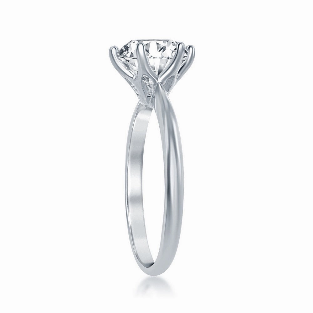 Sterling Silver Six-Prong Solitaire CZ Ring - W-1960