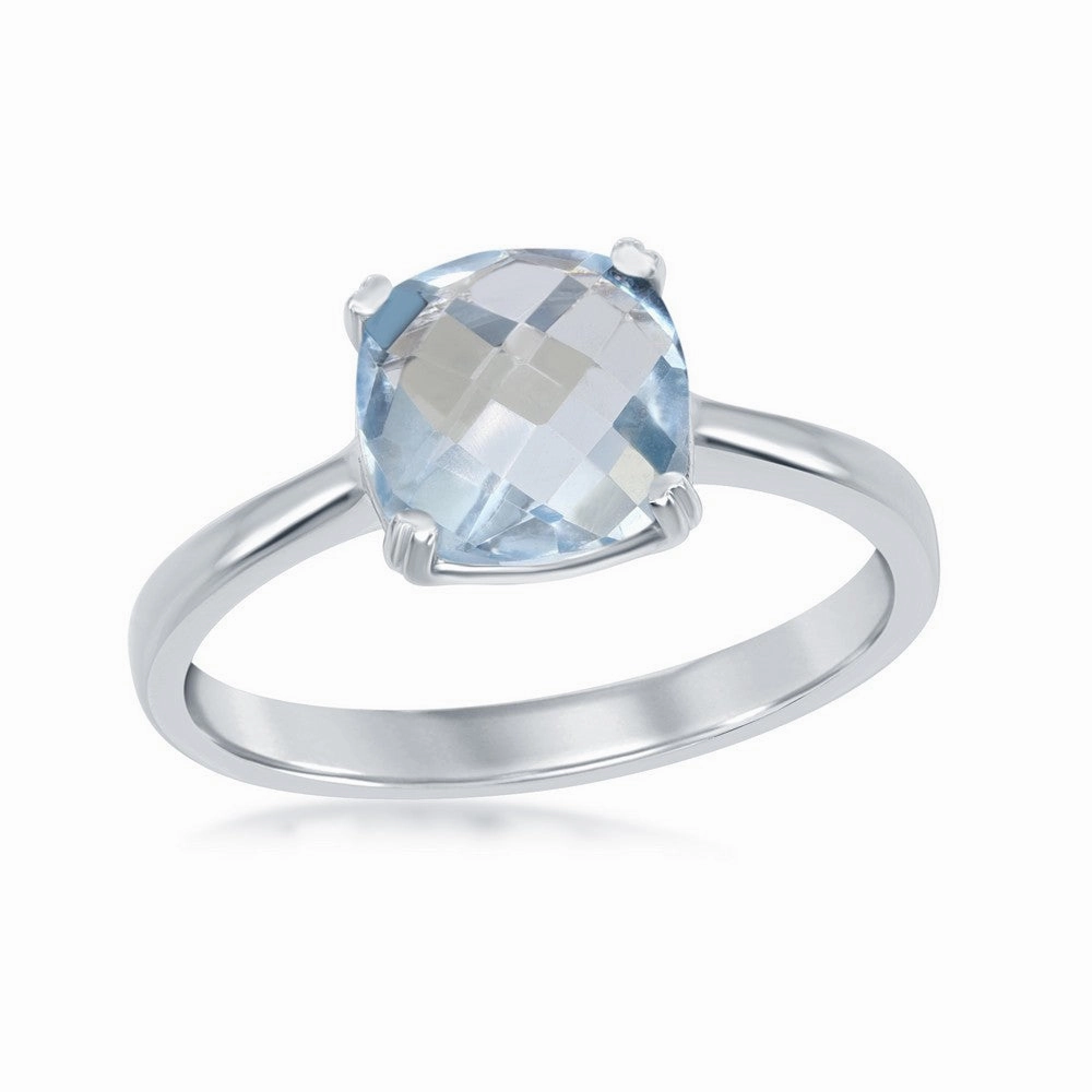 Sterling Silver Square Blue Topaz Ring - W-1356