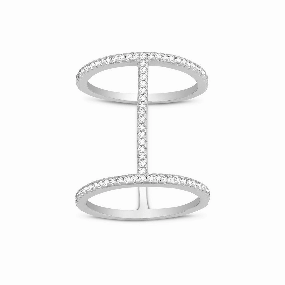 Sterling Silver Tall Thin CZ Double Ring - W-1219