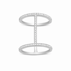 Sterling Silver Tall Thin CZ Double Ring - W-1219